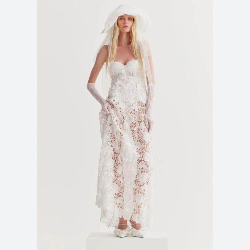 For Love & Lemons Marisol Bridal Gown Lace Maxi Dress size Small